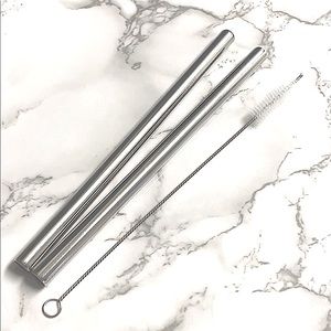 SET OF 2 metal Reusable BOBA straws with Brush!